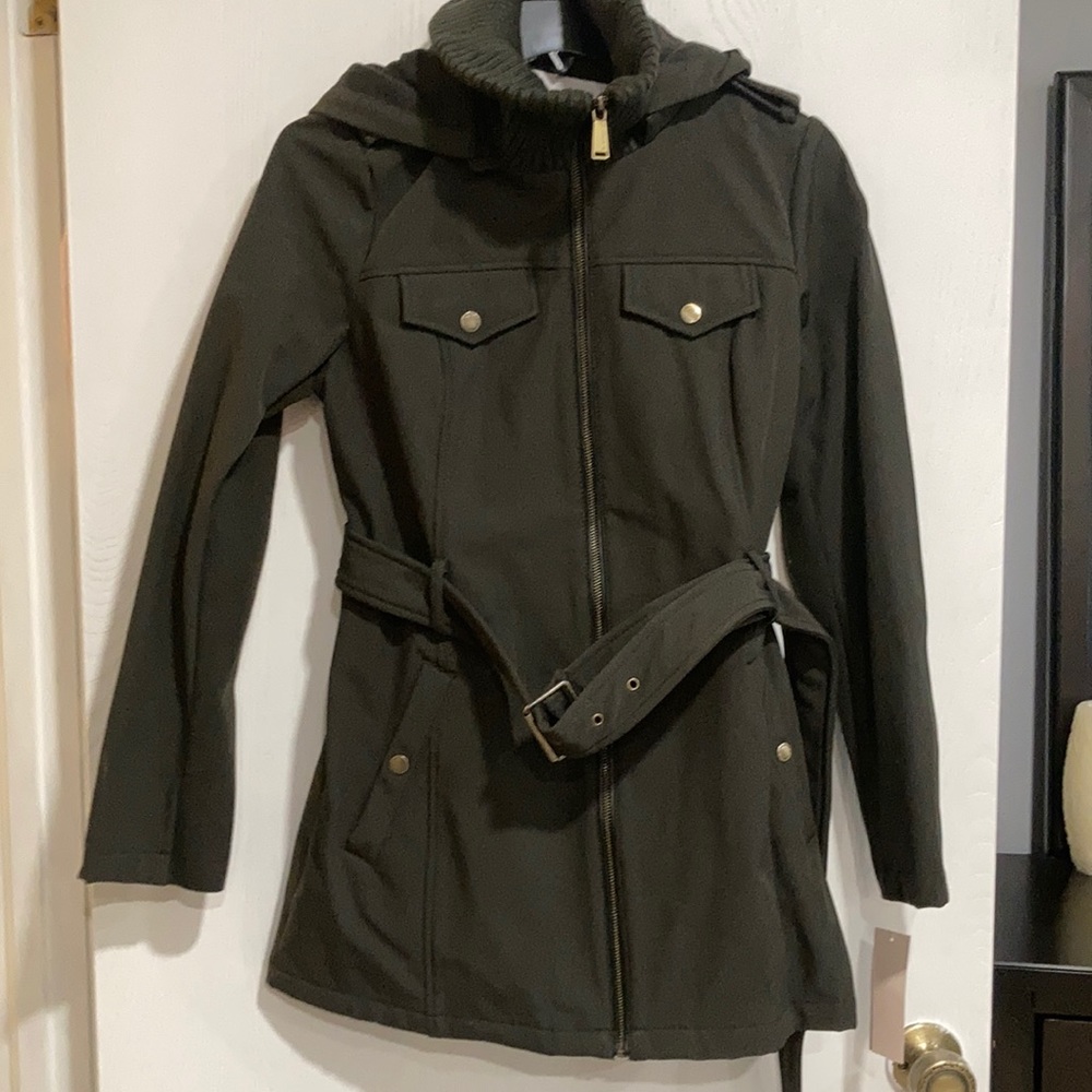 NWT Size Small Olive Green Belted Zip Jacket With Hood